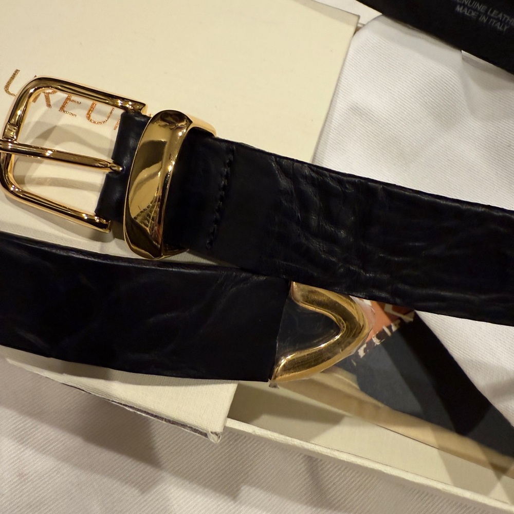 Black Leather Belt with Gold Buckle